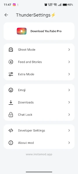 Insta Thunder APK download screen