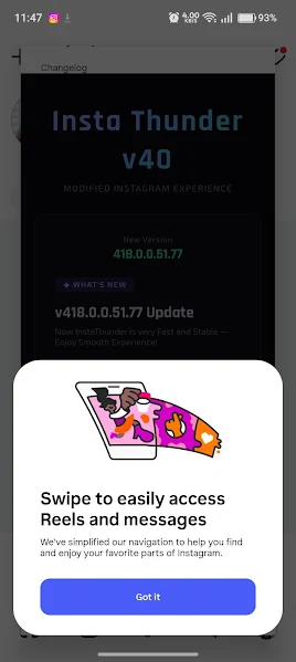 Insta Thunder app interface